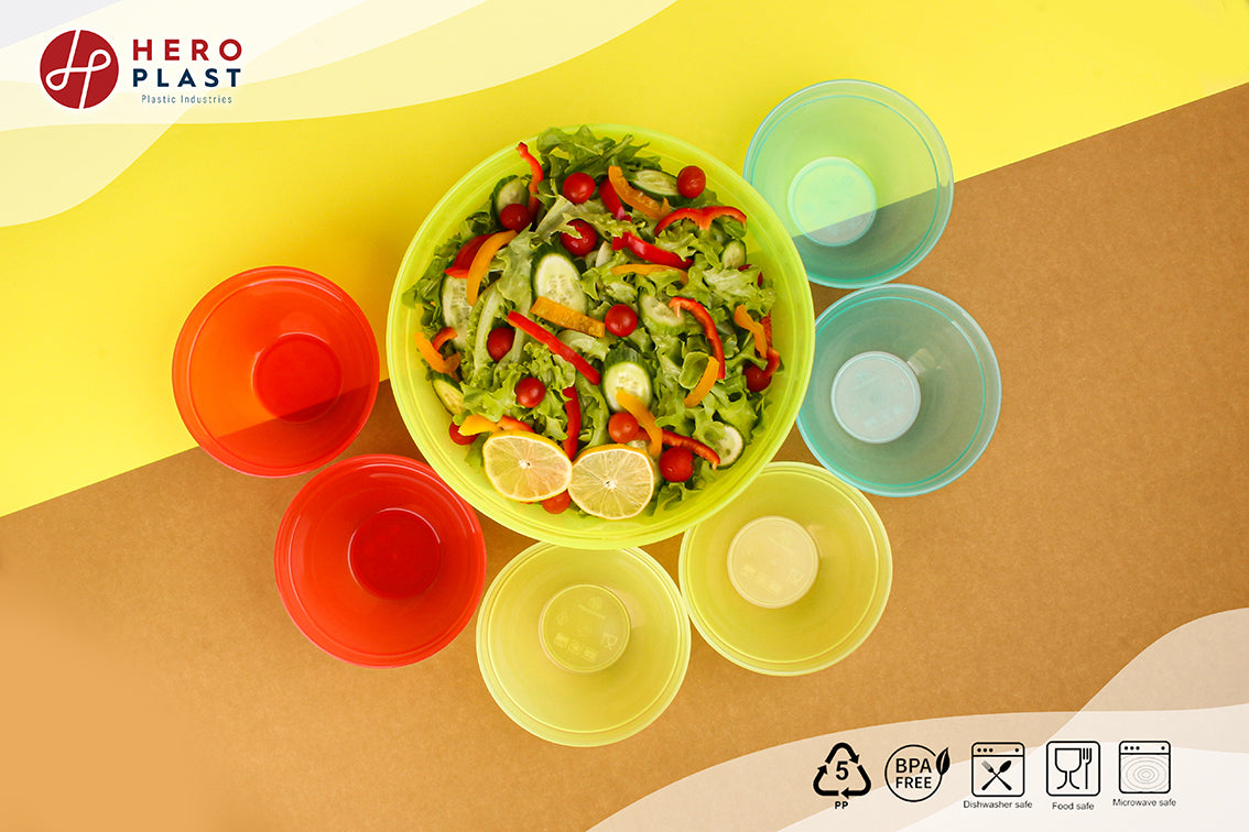 Salad bowl & six small bowls translucent