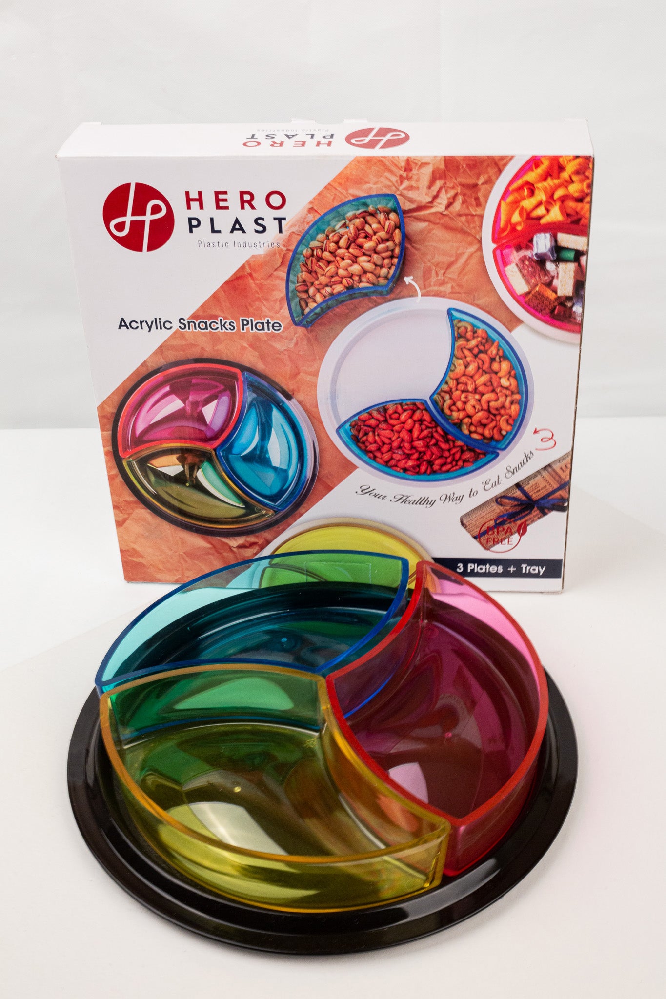 Set of 3 Snack Acrylic Plates with Tray