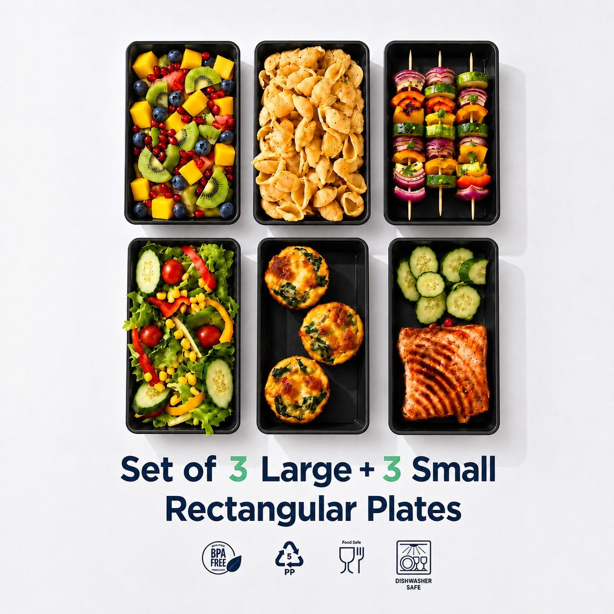 Set of 3 Large + 3 Small rectangular plates (H04)