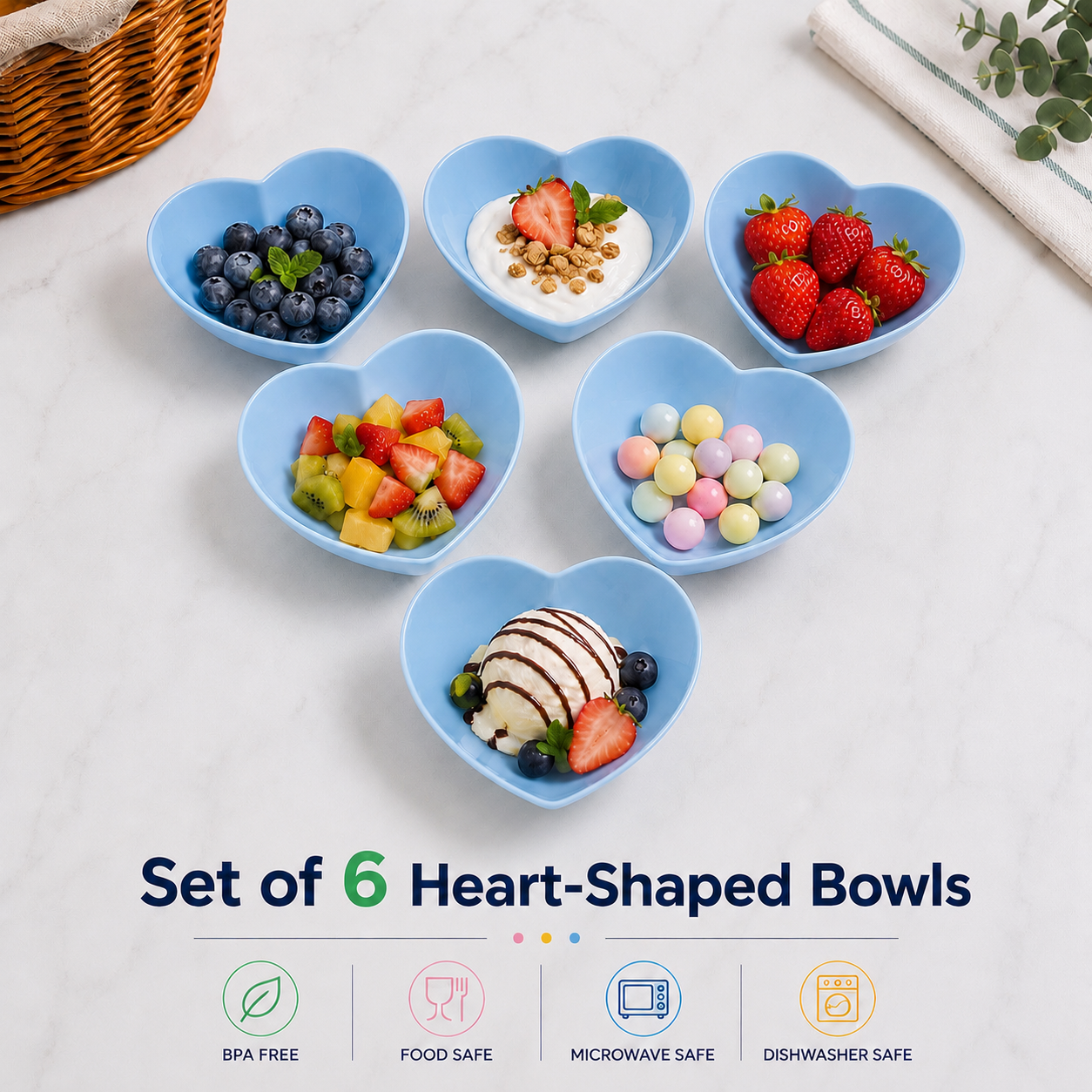 Set of 6 Heart-Shaped Bowls (H03)