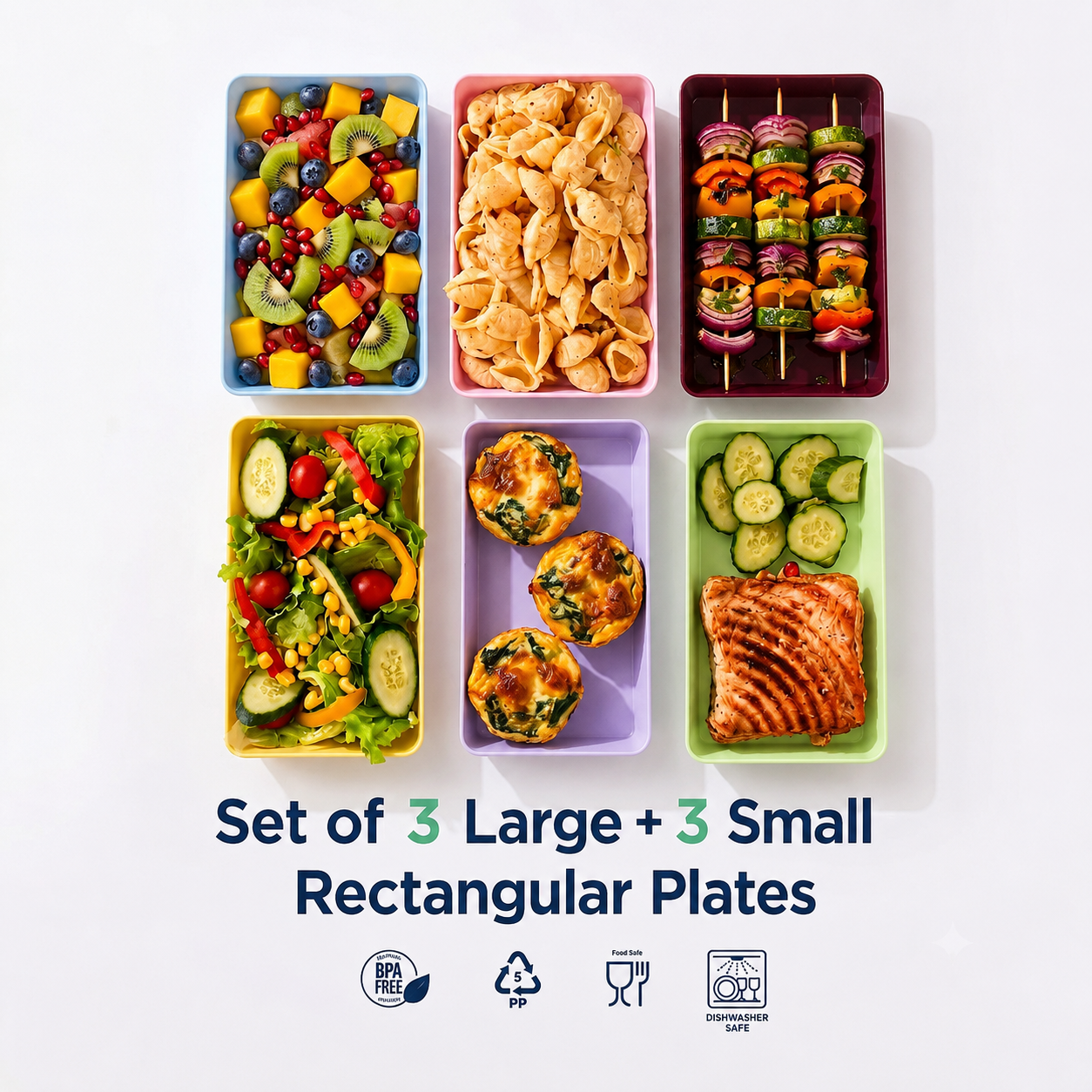 Set of 3 Large + 3 Small rectangular  plates (H04)