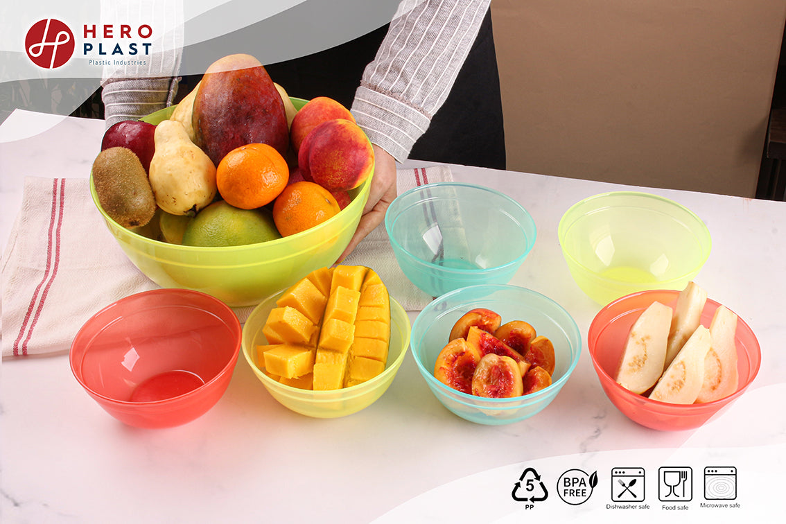 Salad bowl & six small bowls translucent