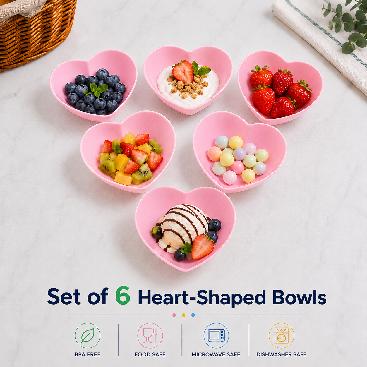 Set of 6 Heart-Shaped Bowls (H03)