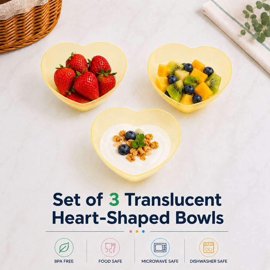 Set of 3 Translucent Heart-Shaped Bowls (T06)
