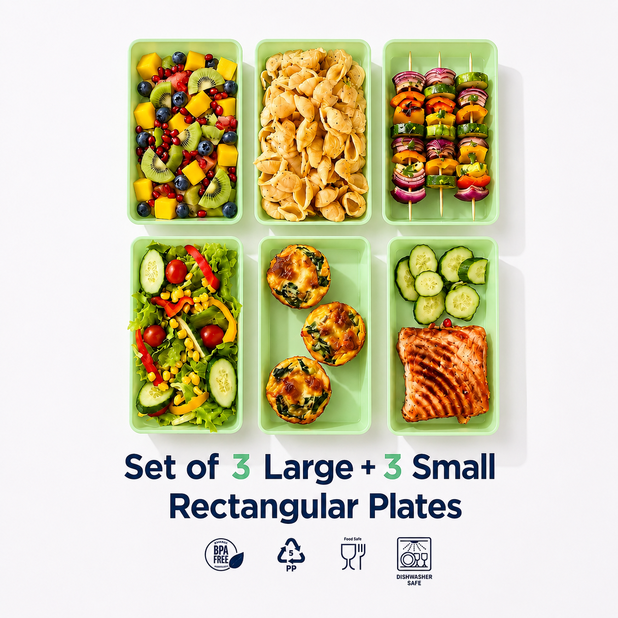 Set of 3 Large + 3 Small rectangular  plates (H04)