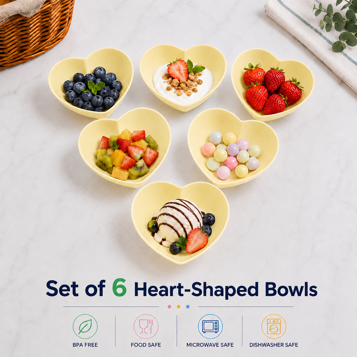 Set of 6 Heart-Shaped Bowls (H03)
