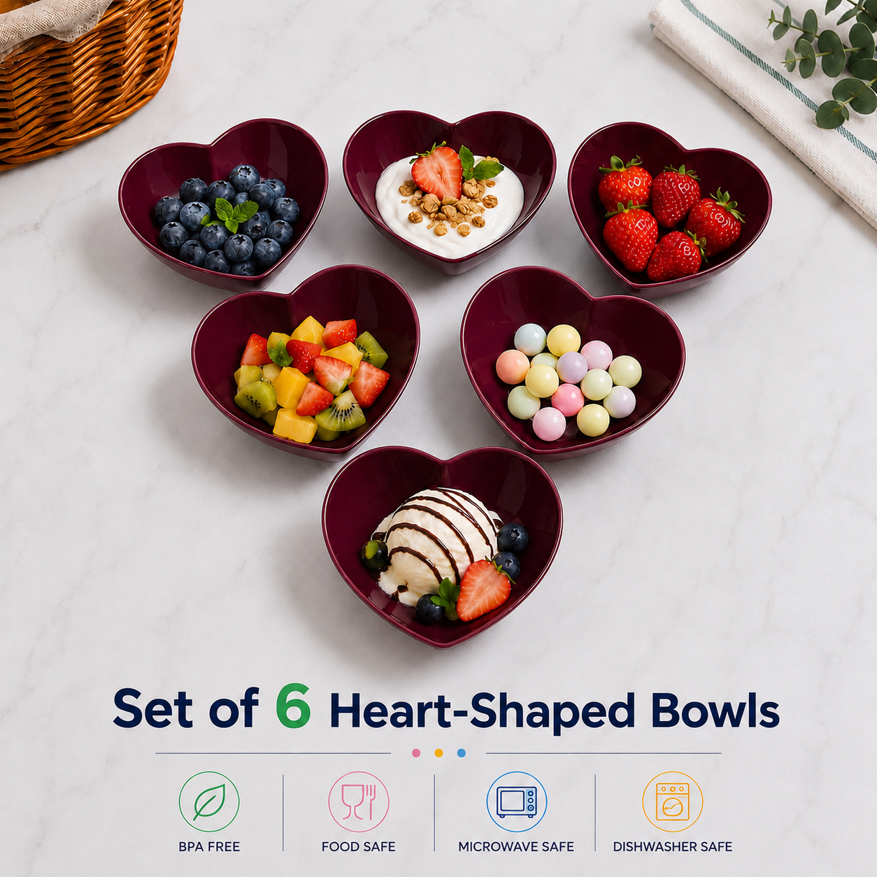 Set of 6 Heart-Shaped Bowls (H03)