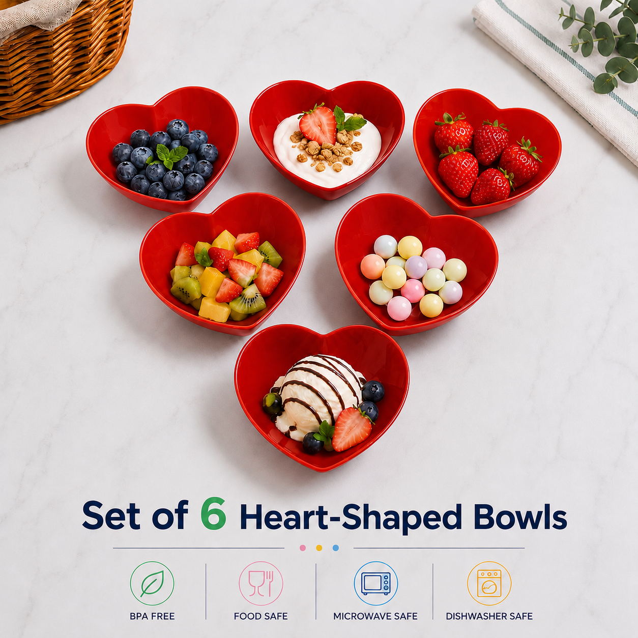 Set of 6 Heart-Shaped Bowls (H03)