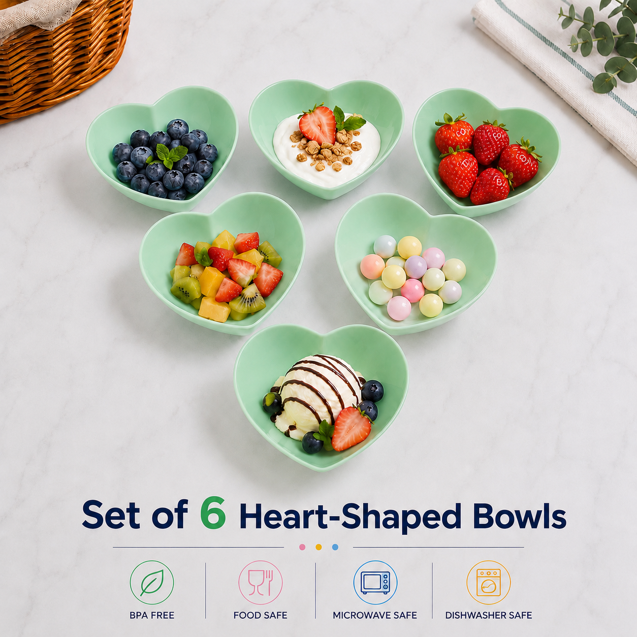 Set of 6 Heart-Shaped Bowls (H03)