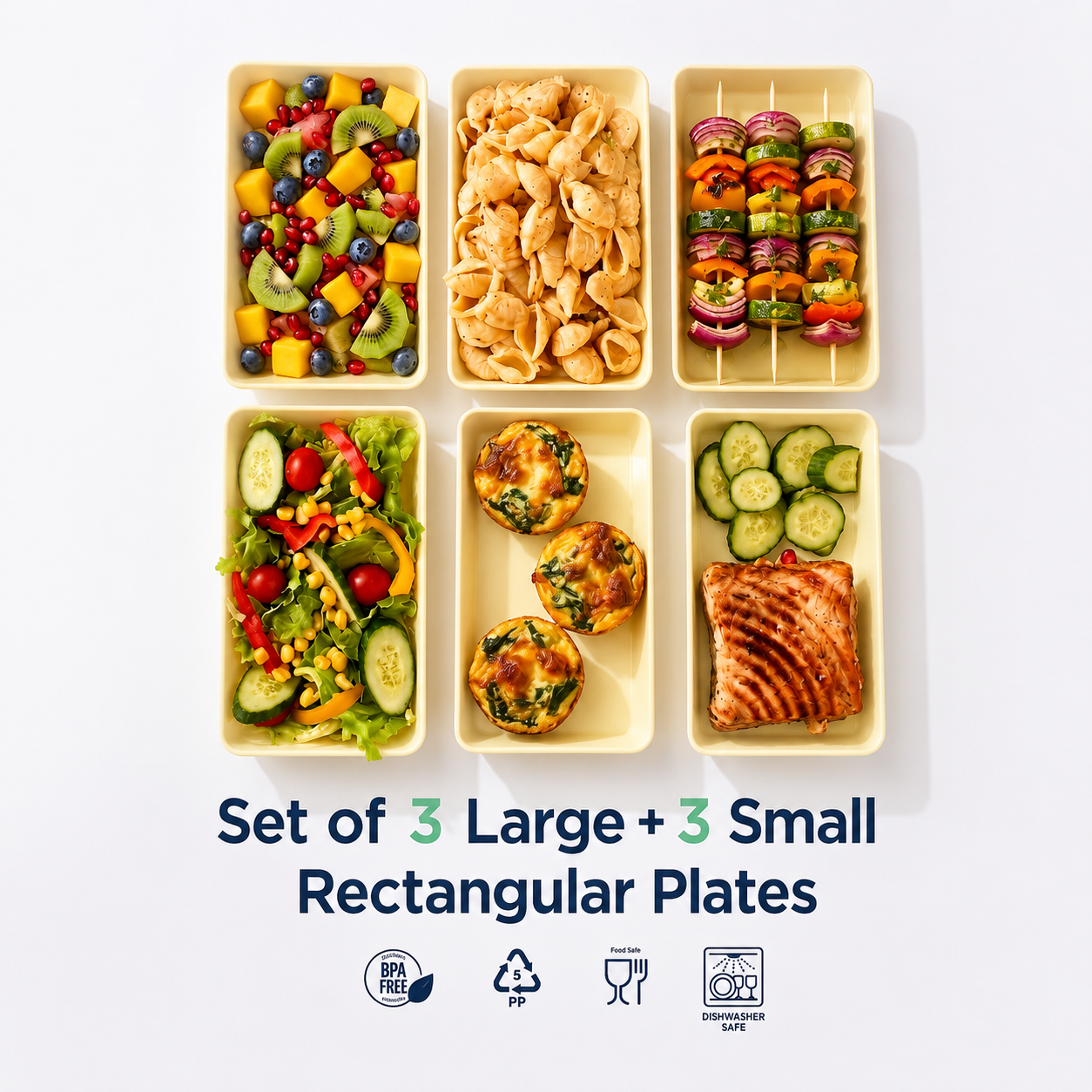Set of 3 Large + 3 Small rectangular  plates (H04)