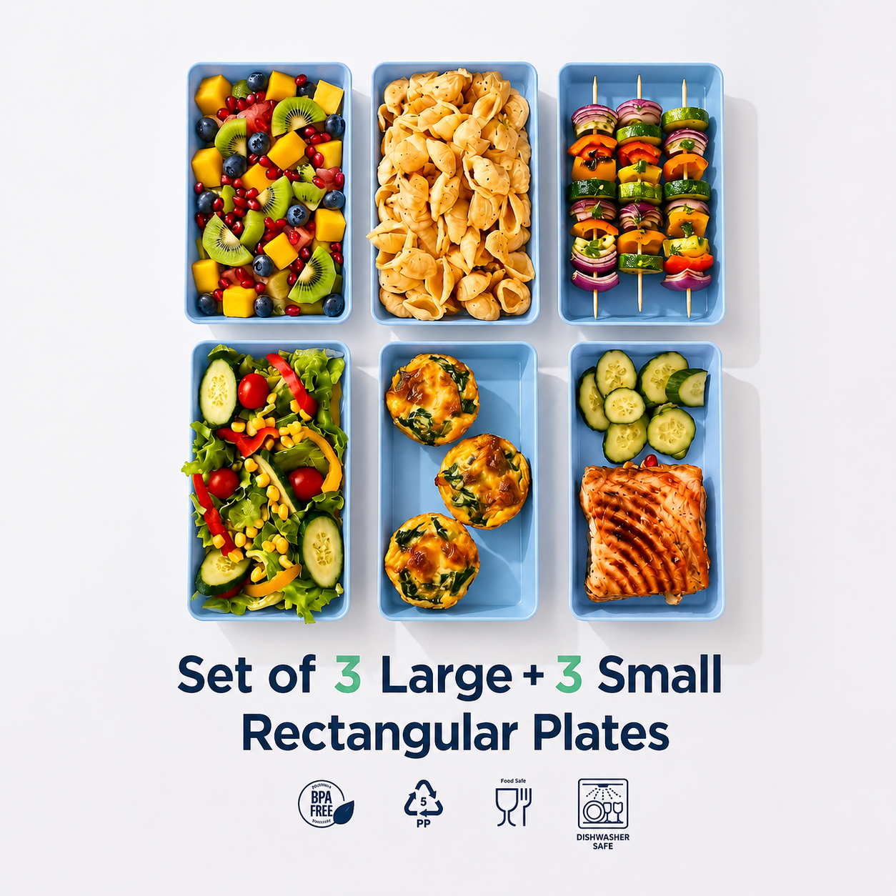 Set of 3 Large + 3 Small rectangular  plates (H04)