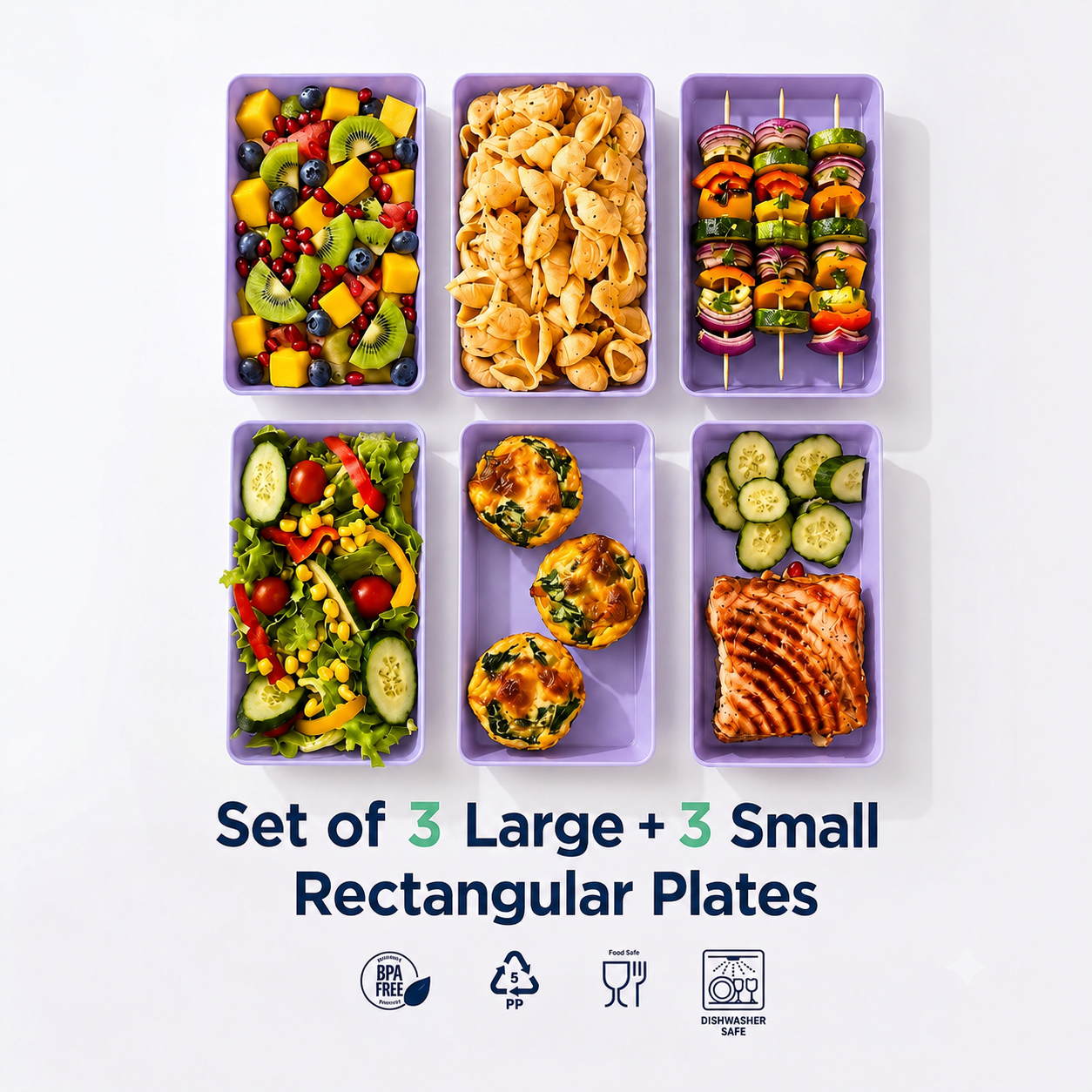 Set of 3 Large + 3 Small rectangular  plates (H04)