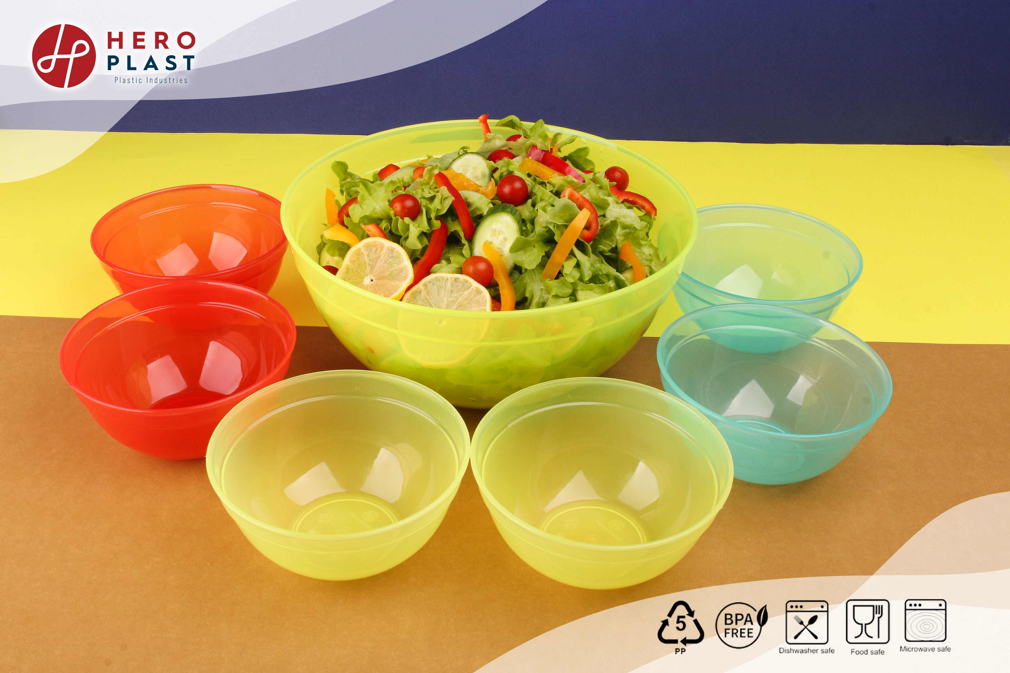 Salad bowl & six small bowls translucent