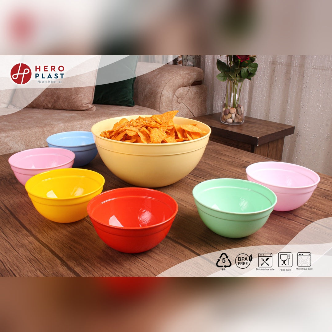 salad bowl & six small bowls
