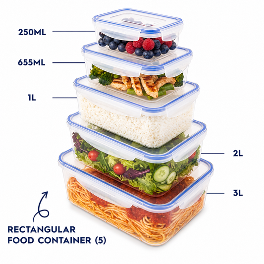 Tight lock Rectangular Food Containers (5) (H18)
