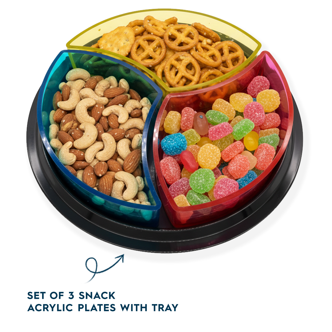 Set of 3 Snack Acrylic Plates with Tray