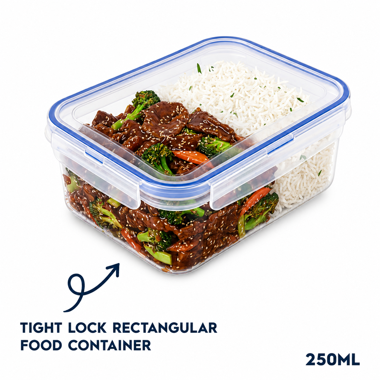 Tight lock Rectangular food container 250 M (K84)