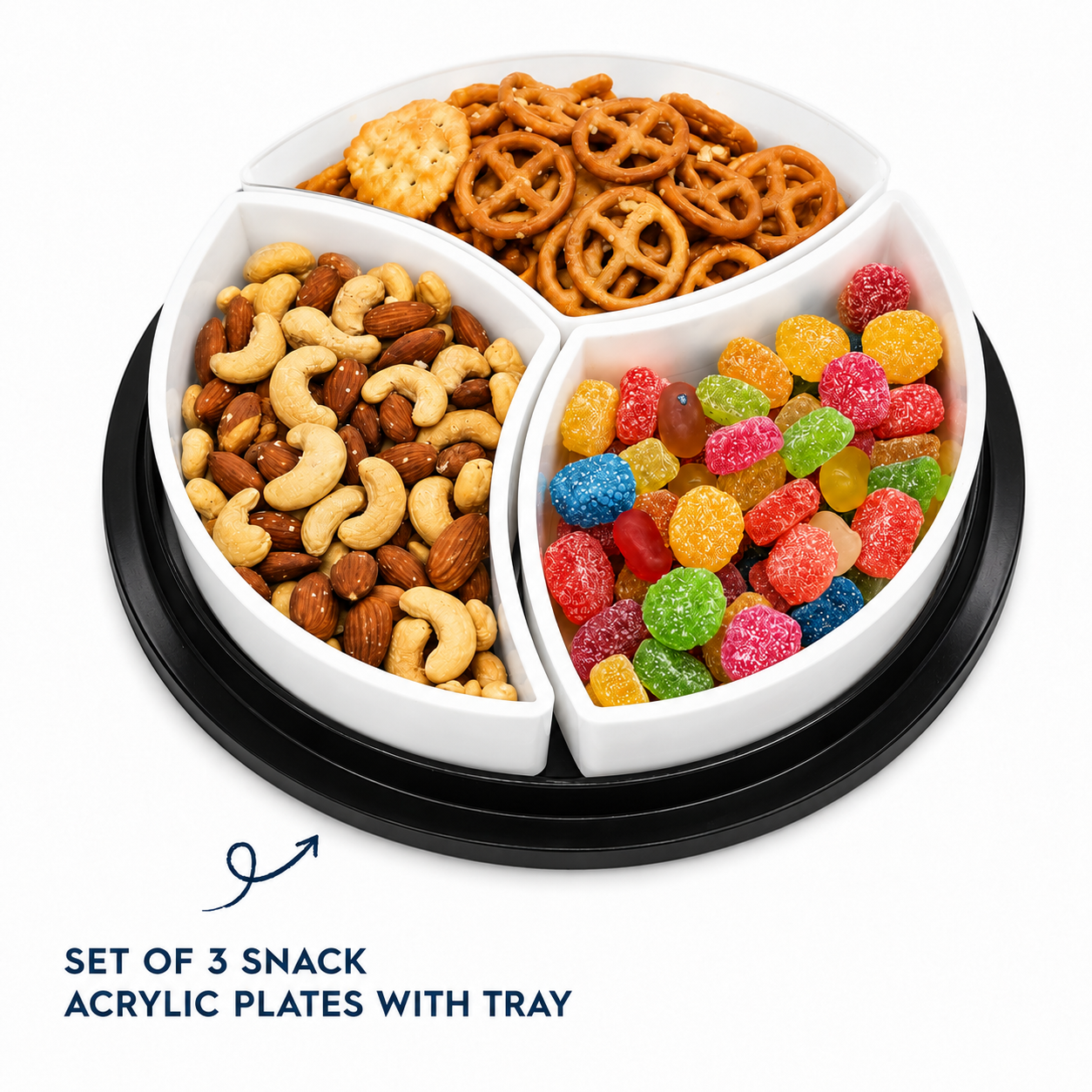 Set of 3 Snack Acrylic Plates with Tray (k36)
