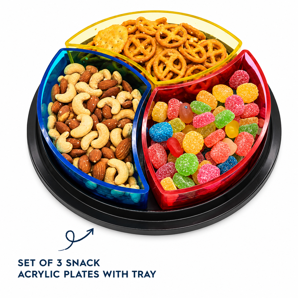 Set of 3 Snack Acrylic Plates with Tray (k36)
