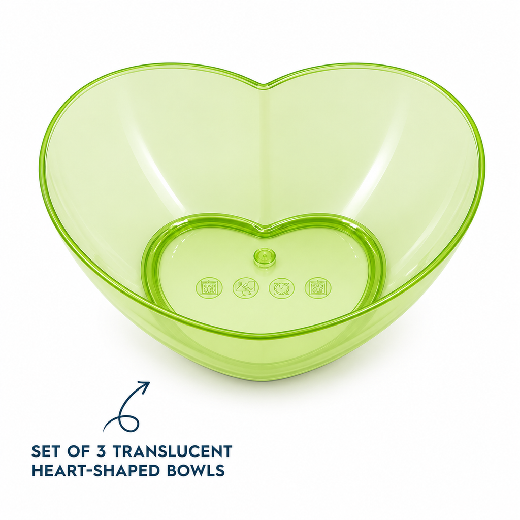 Set of 3 Translucent Heart-Shaped Bowls (T06)