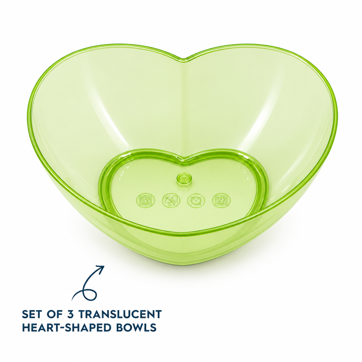 Set of 3 Translucent Heart-Shaped Bowls (T06)