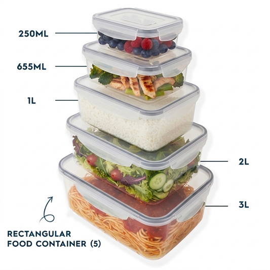 Tight lock Rectangular Food Containers (5) (H18)