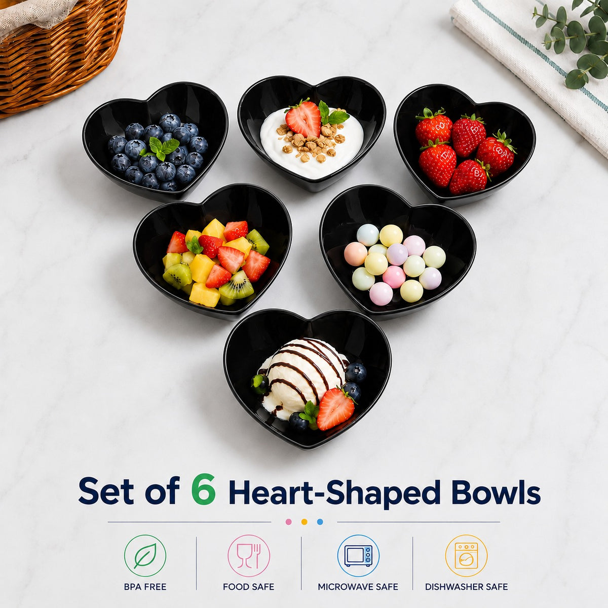 Set of 6 Heart-Shaped Bowls (H03)