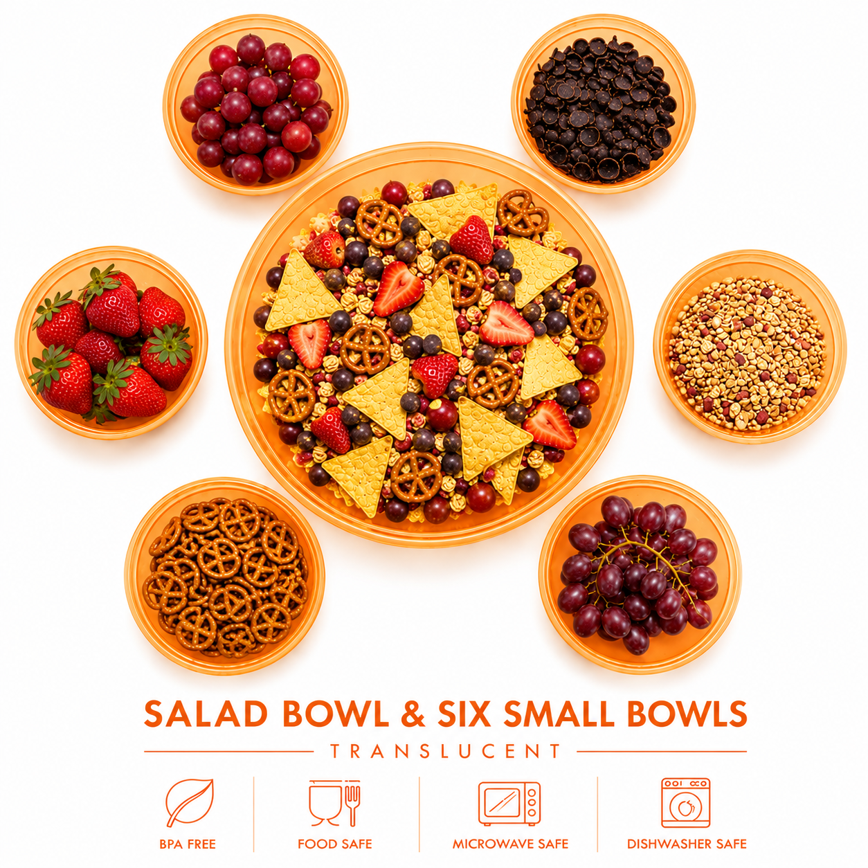 Salad bowl & six small bowls translucent