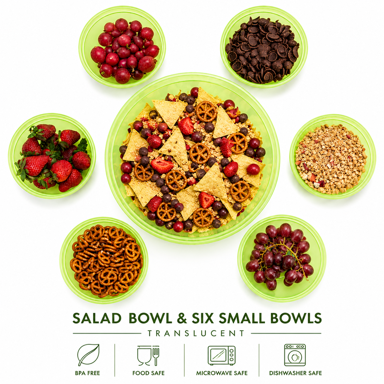 Salad bowl & six small bowls translucent